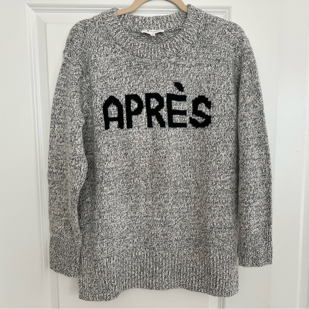 Apres Ski Oversized Grey, Black & White Marled Knit Crewneck Sweater -Lou & Grey
